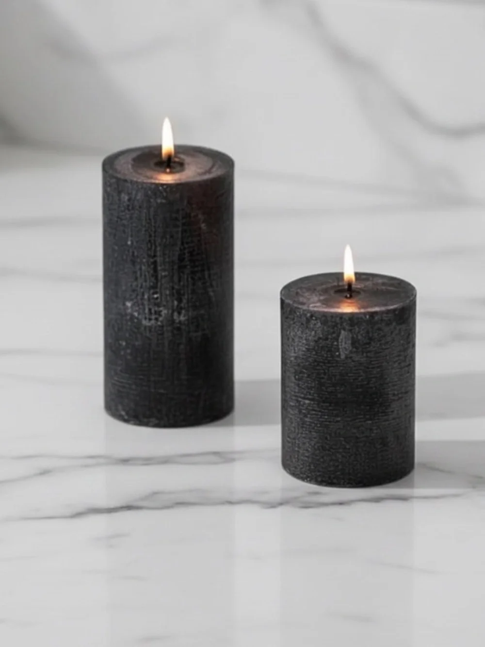 Set/2 Black Rustic Pillar Candles